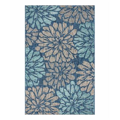 Photo 1 of (DIRTY) 
JONATHAN Y Zinnia Modern Floral Navy/Aqua 3 Ft. 1 in. X 5 Ft. Textured Weave Indoor/Outdoor Area Rug
