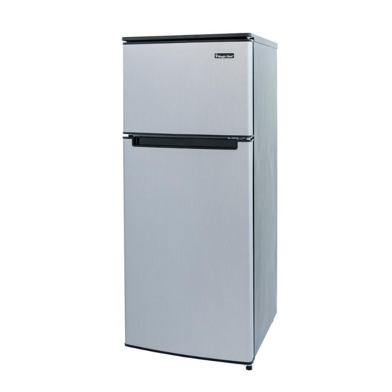 Photo 1 of (CRACKED/DAMAGED TOP LID; DENTED SURFACES) 
Magic Chef 4.5 Cu. Ft. 2 Door Mini Fridge in Stainless Look with Freezer
