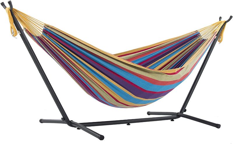 Photo 1 of *MISSING ITEMS* Vivere Double Cotton Hammock with Space Saving Steel Stand, Tropical