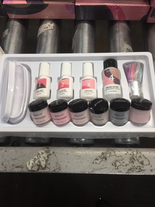 Photo 2 of Morovan Dip Powder Nail Kit-Includes 6 Colors Nail Dip Powder?Dip Powder Base Top Coat?Activator?Brush Saver and Plus Manicure Tools Kit for Dipping Powder Liquid Set -No Nail Lamp Needed (bundle of 2) 

