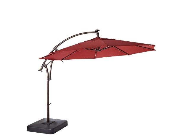 Photo 1 of 11 ft. LED Round Offset Outdoor Patio Umbrella in Chili Red
