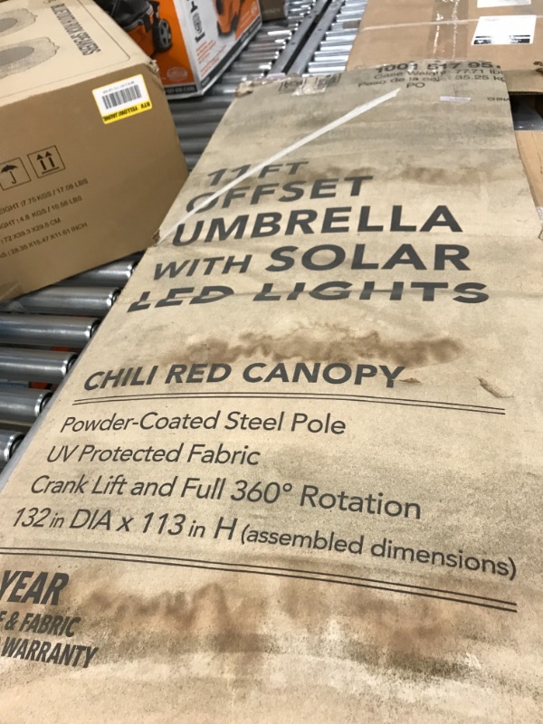 Photo 5 of 11 ft. LED Round Offset Outdoor Patio Umbrella in Chili Red
