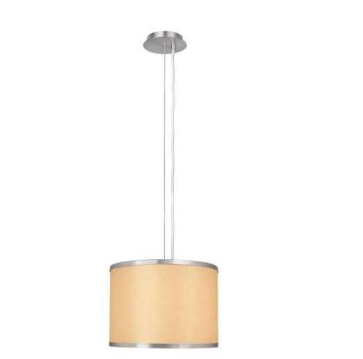 Photo 1 of 1-Light Beige and Brushed Steel Pendant with Drum Shade
