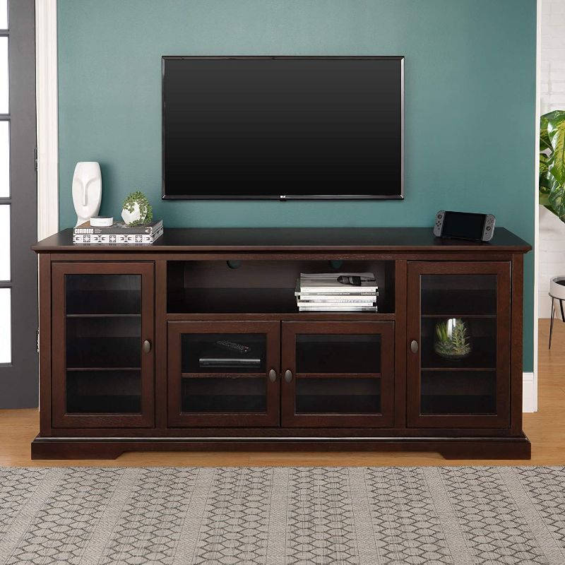 Photo 1 of **DAMAGED**
Walker Edison Brahm Classic Glass Door Storage TV Console for TVs up to 80 Inches, 70 Inch, Espresso Brown
