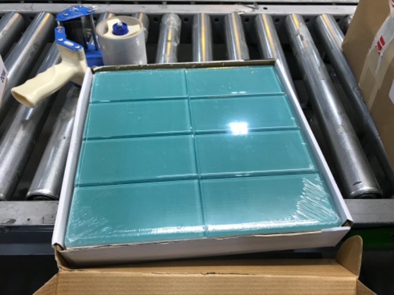 Photo 1 of **CASE OF 8** (4 BOXES )
Teal 3 in. x 6 in. x 8 mm Glass Subway Wall Tile (5 sq. ft./case)
