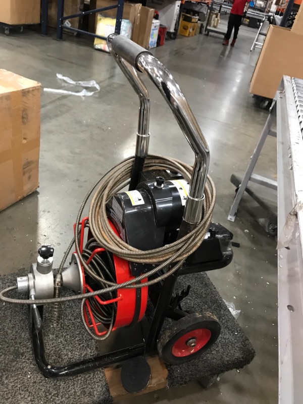 Photo 3 of **PARTS ONLY**
VEVOR Electric Drain Auger 50FT x 1/2In. Drain Cleaner Machine, 250W Sewer Snake Machine, Fit 2''- 4''/51mm-102mm Pipes, w/4 Wheels & Cutters & Foot Switch, for Drain Cleaners Plumbers
