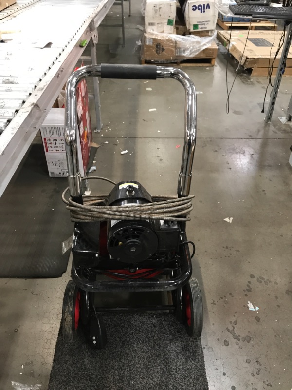 Photo 1 of **PARTS ONLY**
VEVOR Electric Drain Auger 50FT x 1/2In. Drain Cleaner Machine, 250W Sewer Snake Machine, Fit 2''- 4''/51mm-102mm Pipes, w/4 Wheels & Cutters & Foot Switch, for Drain Cleaners Plumbers
