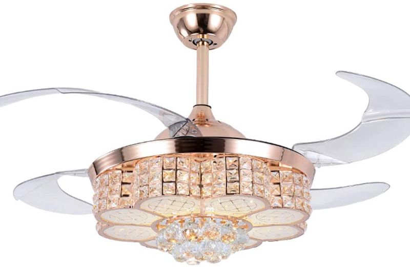 Photo 1 of **INCOMPLETE**
42inch Crystal Chandelier Ceiling Light LED 4 Acrylic Automatic Retractable Crystal Fan Blade Ceiling Lamp for Living Room Dining Room Hall Rose Gold
