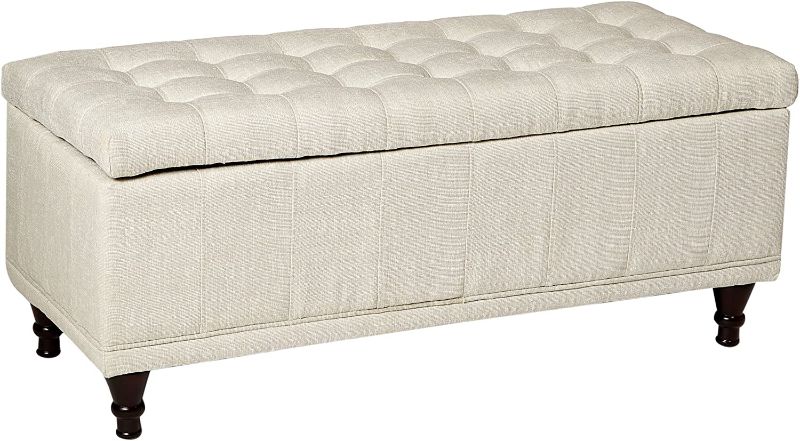 Photo 1 of **SLIGHTLY DIFFERENT FROM STOCK PHOTO**
 Lift Top Storage Bench with Tufted Accents, Beige Fabric
