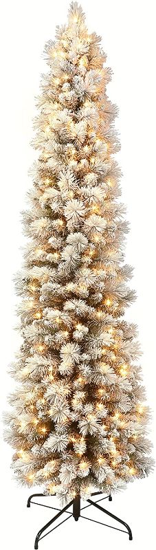 Photo 1 of **INCOMPLETE**
\Puleo International 9 Foot Pre-Lit Flocked Portland Pine Pencil Artificial Christmas Tree with 450 UL Listed Clear Lights
