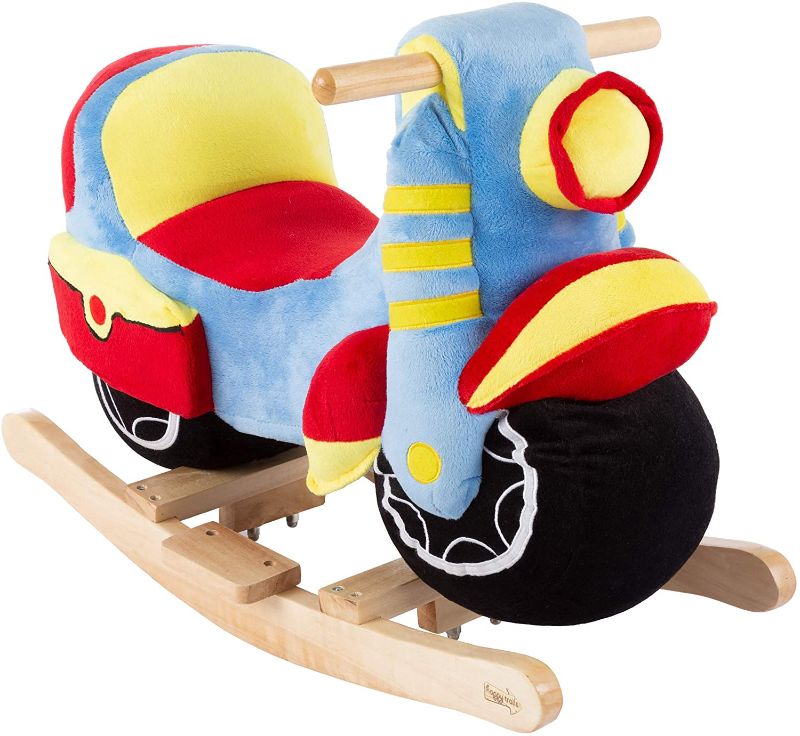 Photo 1 of Happy Trails Rocking Motorcycle Toy - Kids Plush Stuffed Ride On Wooden Rocker and Handles - Fun for Boys, Girls, Toddlers
