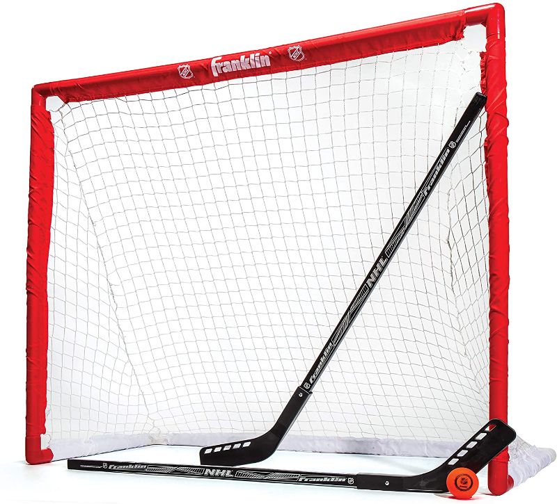 Photo 1 of **INCOMPLETE**
Franklin Sports NHL Youth Street Hockey Set - (2) Kids Junior Hockey Sticks, PVC Goal + Roller Hockey Ball Included - Indoor + Outdoor Net - 46"
