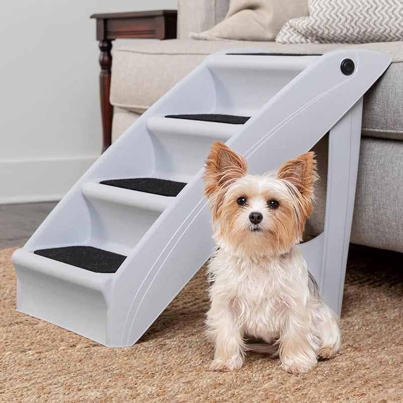 Photo 1 of  Folding Pet Steps - Pet Stairs for Indoor/Outdoor at Home or Travel - Dog Steps for High Beds - Dog Stairs with Siderails, Non-Slip Pads - Durable, Support up to 150 lbs - Large, Tan
