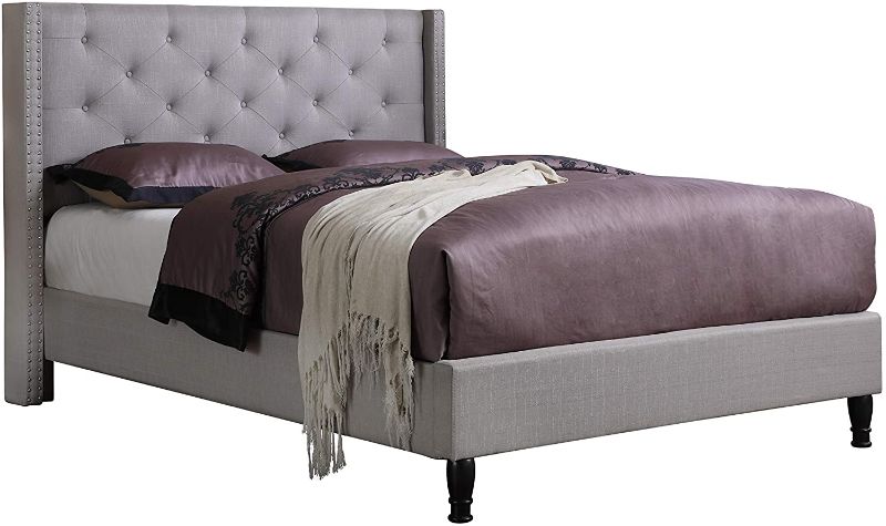 Photo 1 of ***BOX 2 OF 2 ONLY*** Home Life Premiere Classics Cloth Light Grey Silver Linen 51" Tall Headboard Platform Bed Queen with Slats -007