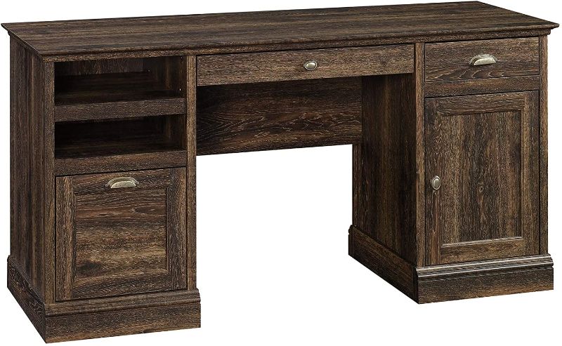 Photo 1 of 1 OF 2-Sauder Barrister Lane Executive Desk, L: 59.06" x W: 21.18" x H: 29.8", Iron Oak finish