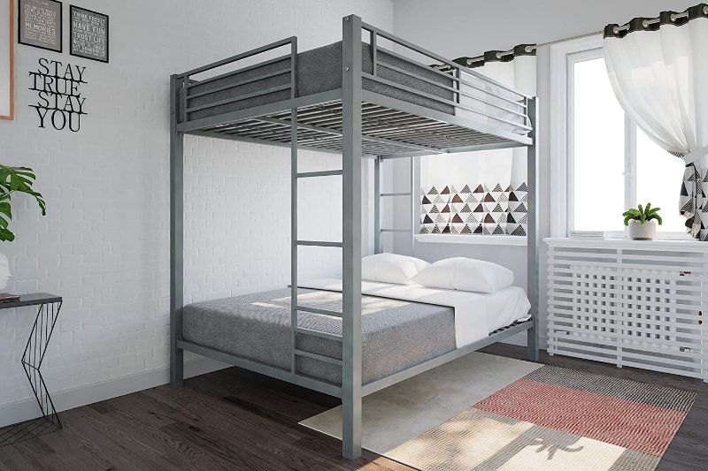 Photo 1 of 276 of 373-DHP Full over Full Bunk Bed for Kids, Metal Frame with Ladder (Silver)