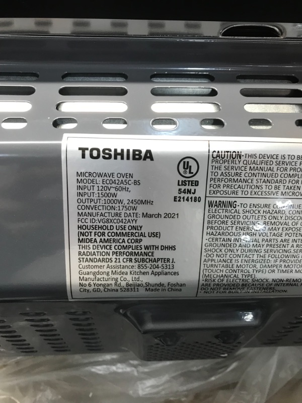 Photo 3 of Toshiba EM131A5C-BS Microwave Oven with Smart Sensor, Easy Clean Interior, ECO Mode and Sound On/Off, 1.2 Cu Ft, Black Stainless Steel