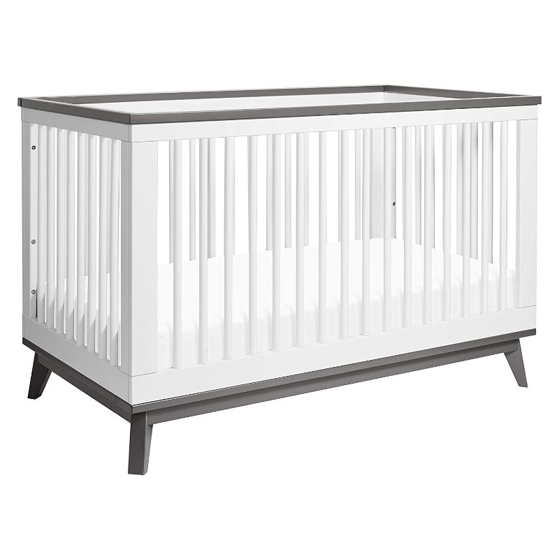 Photo 1 of Babyletto Scoot 3-in-1 Convertible Crib with Toddler Bed Conversion Kit in White and Slate, Greenguard Gold Certified