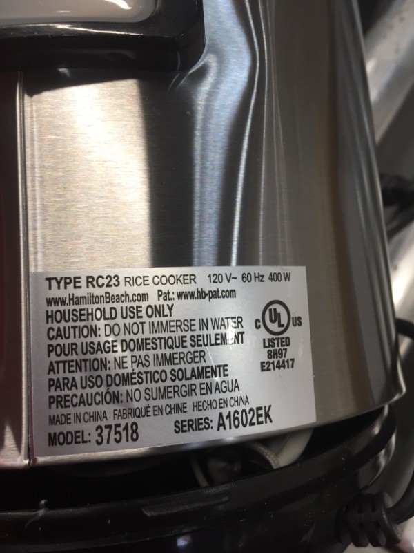 Photo 1 of Hamilton Beach Digital Programmable Rice Cooker & Food Steamer, 8 Cups Cooked (4 Uncooked), With Steam & Rinse Basket, Stainless Steel