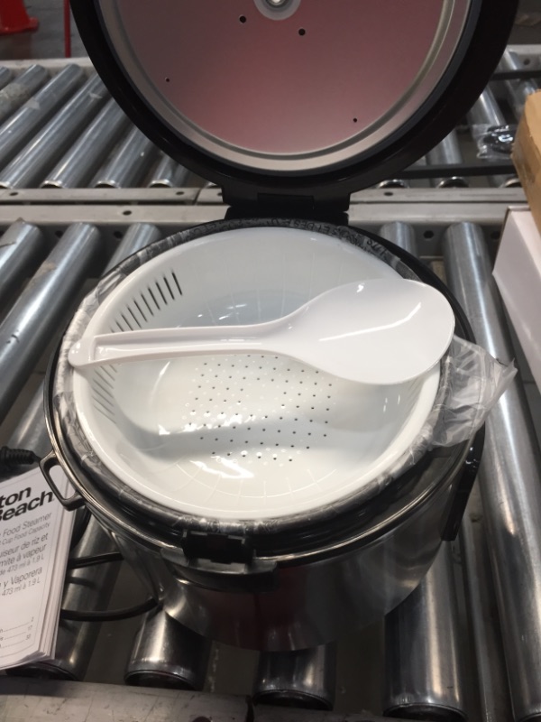 Photo 1 of Hamilton Beach Digital Programmable Rice Cooker & Food Steamer, 8 Cups Cooked (4 Uncooked), With Steam & Rinse Basket, Stainless Steel
