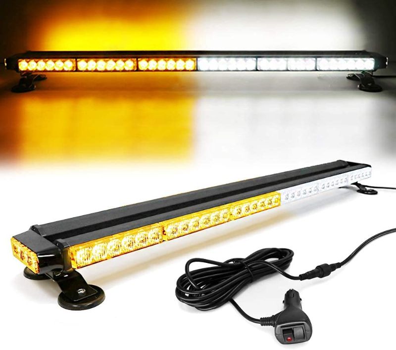 Photo 1 of FOXCID White Amber 38" 78 LED Emergency Warning Security Roof Top Flash Strobe Light Bar with Magnetic Base, for Plow or Tow Truck Construction Vehicle