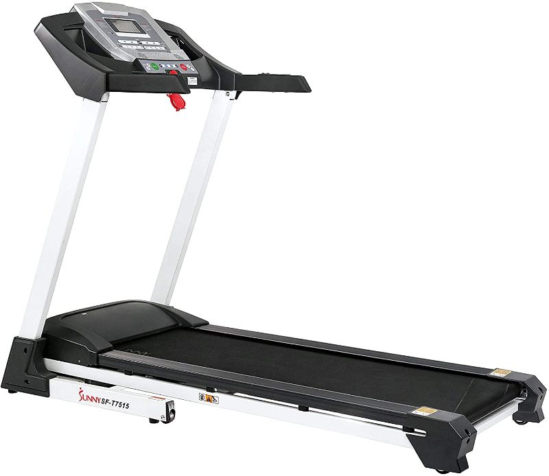 Photo 1 of Sunny Health & Fitness SF-T7515 Smart Treadmill with Auto Incline, Speakers, Bluetooth, LCD and Pulse Monitor, Phone Function, 240 LB Max Weight , grey
