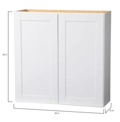 Photo 1 of *SEE last picture for damage* 
Hampton Bay Shaker Satin White Stock Assembled Wall Kitchen Cabinet (36 in. x 36 in. x12 in.)