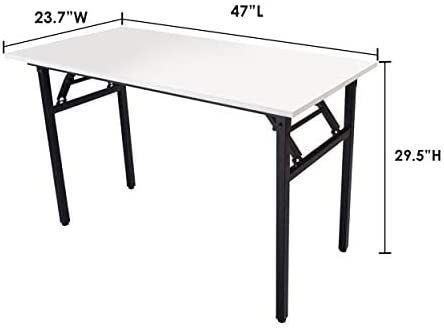 Photo 1 of Halter Folding Computer Desk for Home Office and Bedrooms - 47 inch, Foldable with Portable Design, White with Black Frame

