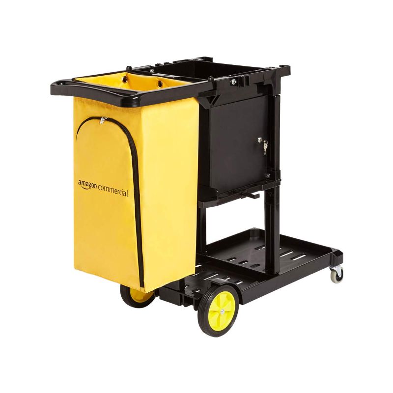 Photo 1 of *USED*
*MISSING yellow bag*
AmazonCommercial Janitorial Cart with Key-Locking Cabinet, Black, 48.63"D x 21.63"W x 38.5"H

