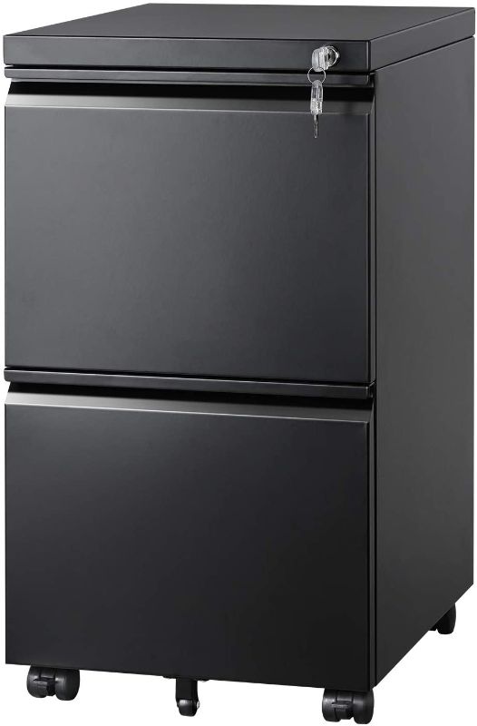 Photo 1 of *SEE last pictures for damage* 
DEVAISE 2-Drawer Mobile File Cabinet with Lock, Vertical Filing Cabinet, Black, 17.1"D x 14.6"W x 26.6"H
