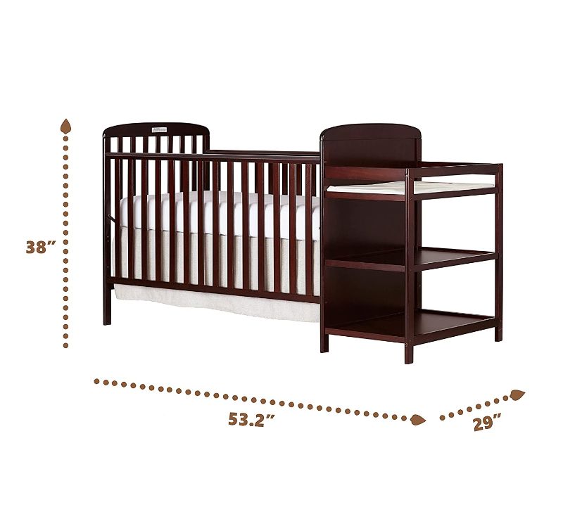 Photo 1 of Dream On Me Anna 4-in-1 Full Size Crib and Changing Table Combo, Cherry , 53.2x29x38 Inch 