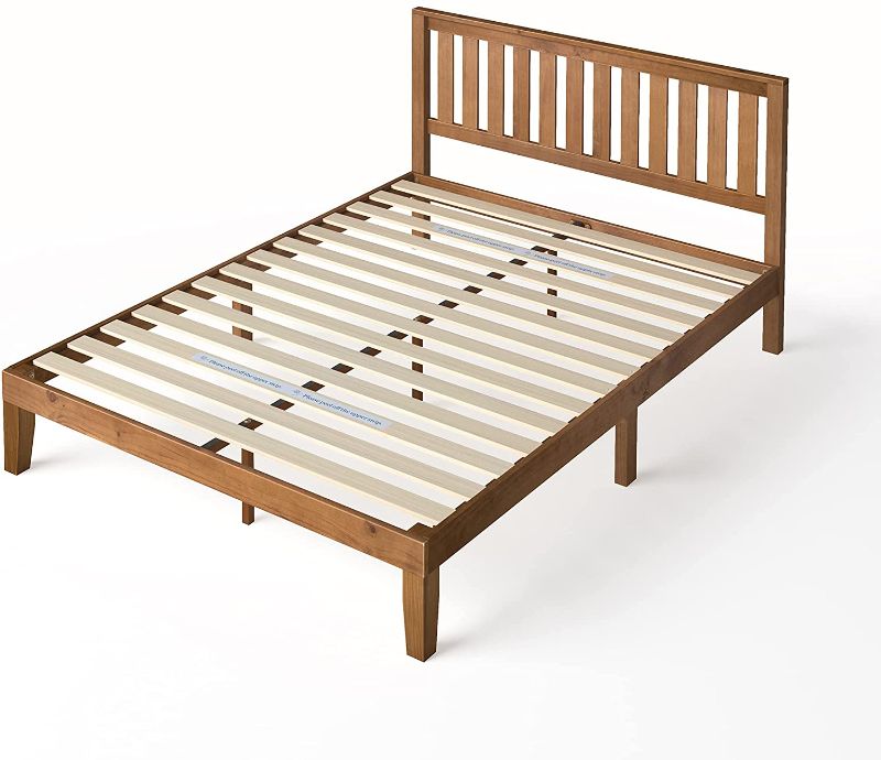 Photo 1 of *USED*
*MISSING manual and hardware* 
ZINUS Alexia Wood Platform Bed Frame with headboard / Solid Wood Foundation with Wood Slat Support / No Box Spring Needed / Easy Assembly, Rustic Pine, Queen
