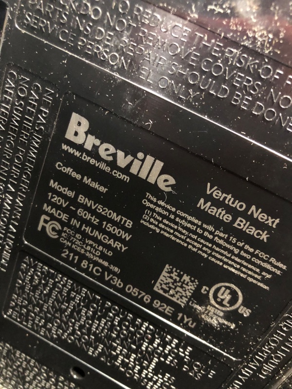 Photo 7 of *USED*
*MISSING coffee pods* 
Nespresso BNV550MTB Vertuo Next Espresso Machine with Aeroccino by Breville, Black Matte
