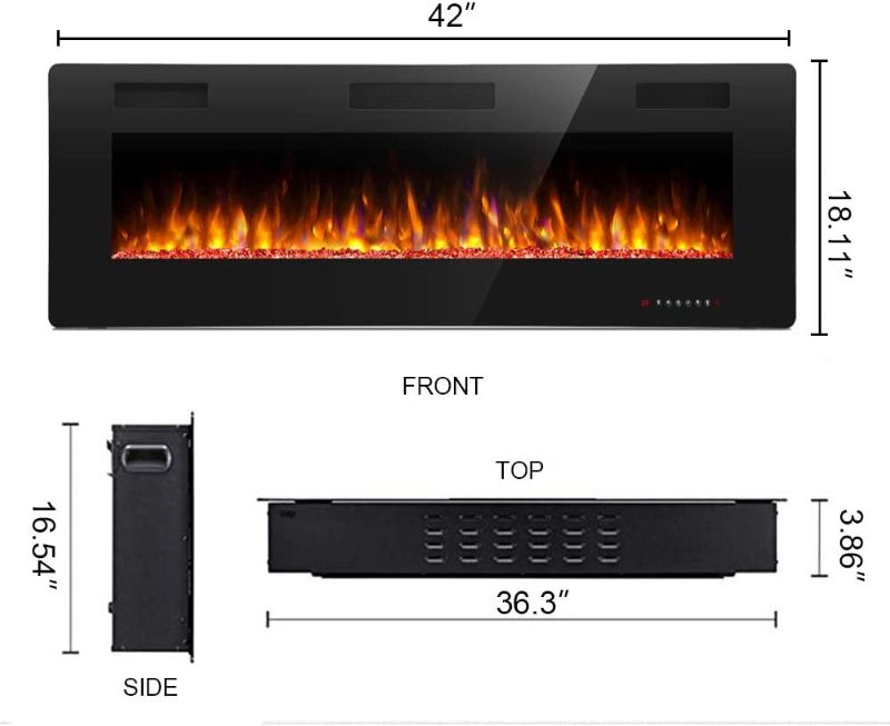 Photo 1 of *USED*
*MISSING manual*
Antarctic Star 42 Inch Electric Fireplace in-Wall Recessed and Wall Mounted, 750/1500W Control by Touch Panel & Remote