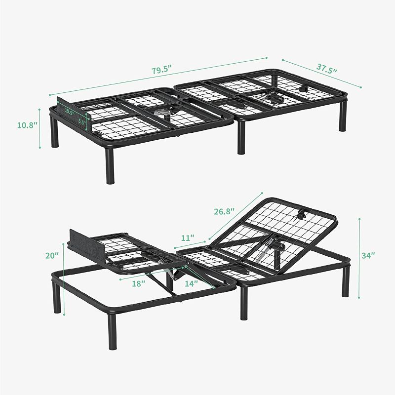 Photo 1 of *USED*
*MISSING manual and hardware* 
BANTI Adjustable Bed Base Frame, Motorized Head and Foot Incline,Under Bed LED RGB Light, Wireless Remote Control, Dual USB Ports and Customized Positions, Twin XL, Ergonomic, Black
