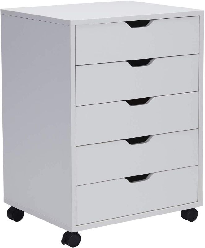 Photo 1 of VICLLAX 5 Drawer Unit File Cabinet Under Desk Storage Cart for Home Office with Casters, White, 15.7"D x 19.7"W x 26.8"H

