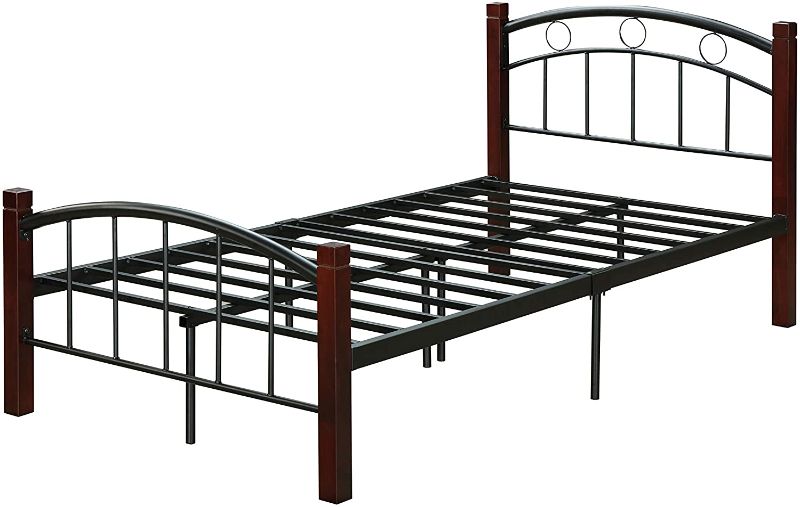 Photo 1 of *USED*
*MISSING manual and hardware* 
Hodedah Twin Metal Bed with Headboard, Footboard and Mahogany Wood Posts