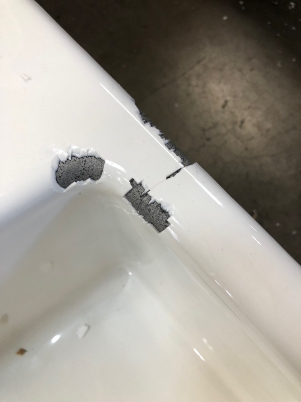 Photo 6 of *chipped paint, SEE last pictures for damage* 
KOHLER K-5846-5U-0 Brookfield Under-Mount Double-Equal Bowl Kitchen Sink with 5 Oversized Faucet Holes, White
