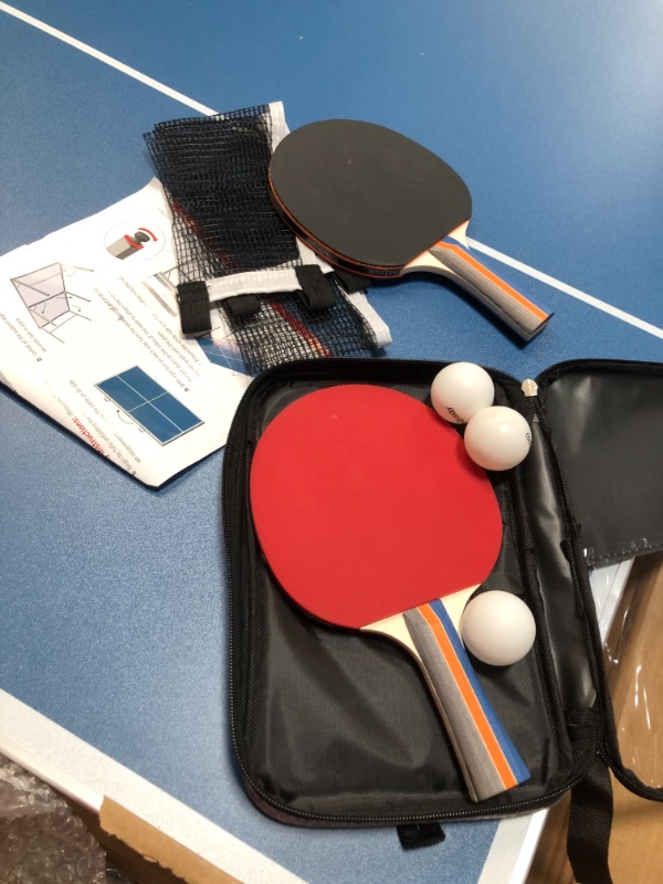 Photo 4 of *USED*
*MISSING 1 ball*
*SEE last picture for damage* 
Gosports 6x3 Mid-Size Table Tennis Game Set - Indoor / Outdoor Table with Net, 2 Table Tennis Paddles and 4 Balls