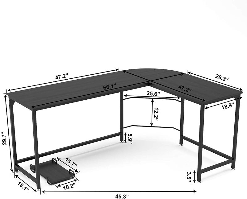 Photo 1 of *USED*
*SEE last picture for damage* 
*MISSING manual, hardware and corner piece of desk*
Teraves Reversible L-Shaped Corner Desk, Wooden Table

