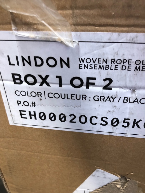Photo 1 of *BOX 1 of 2, NOT complete*
*NOT exact stock picture, use for reference* 
lindon 5 piece woven rope outdoor furniture set