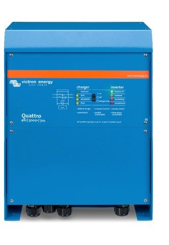 Photo 1 of Similar to the MultiPlus, the Quattro is also a combined inverter and charger. Additionally it can accept two AC inputs and automatically connect to the active source. Its many features include a true sine wave inverter, adaptive charging, hybrid PowerAss