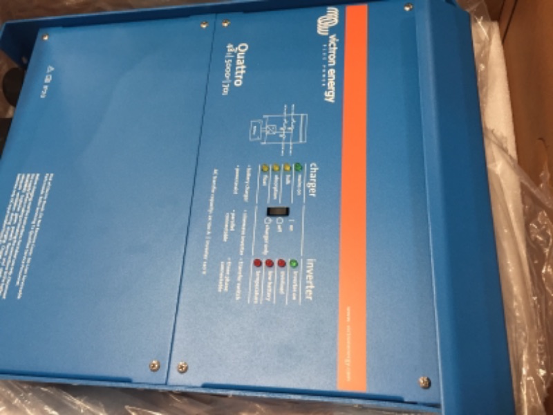 Photo 1 of Similar to the MultiPlus, the Quattro is also a combined inverter and charger. Additionally it can accept two AC inputs and automatically connect to the active source. Its many features include a true sine wave inverter, adaptive charging, hybrid PowerAss