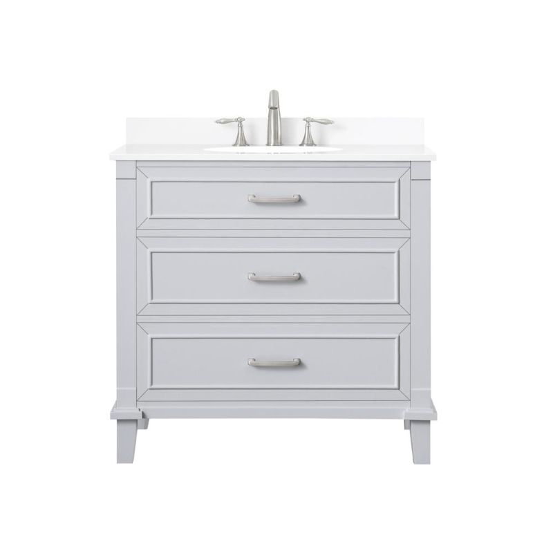 Photo 1 of **DAMAGED**Home Decorators Collection Pinestream 36 in. W X 22 in. D Bath Vanity in Dove Grey with Cultured Stone Vanity Top in White with White Basin 
**FAUCET SINK  PIECE NOT INCLUDED** 
