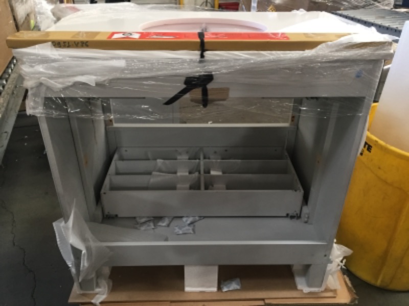 Photo 1 of **DAMAGED**Home Decorators Collection Pinestream 36 in. W X 22 in. D Bath Vanity in Dove Grey with Cultured Stone Vanity Top in White with White Basin 
**FAUCET SINK  PIECE NOT INCLUDED** 
