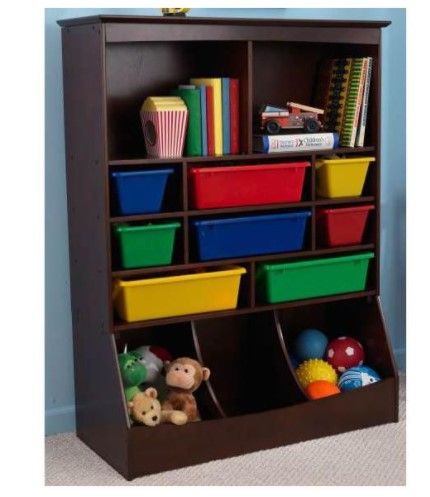 Photo 1 of KidKraft Kids Wood Stand Up Wall Storage Unit w/ Bins - Espresso | 14982