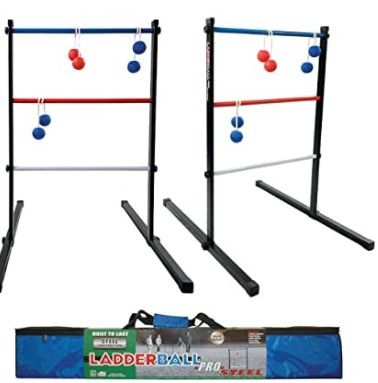 Photo 1 of 
Roll over image to zoom in
Maranda Enterprises Ladder Ball Pro Steel Toss Indoor/Outdoor Game Set 6 Soft Rubber Bolas Balls, Zippered Travel Carrying Case, Black, Blue, red, White