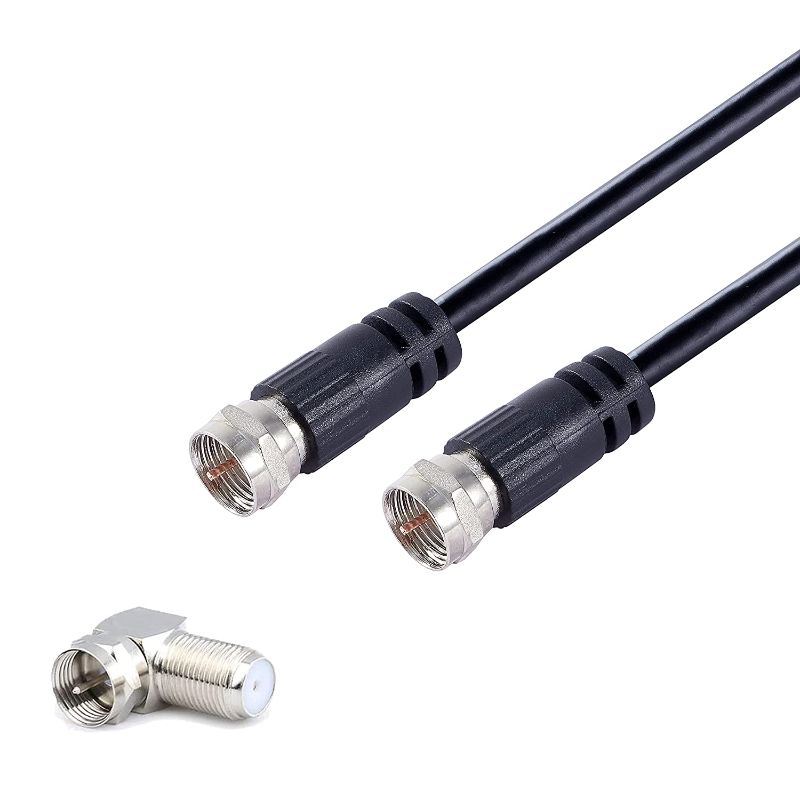 Photo 1 of SET OF 2 Omera RG6 Coaxial Cable, 1-Pack Coax Cable with F Type Right Angle Male to Female Adapter, Shield Digital Cables for TV Antenna DVR Satellite, 6FT, Black with F-Male Connectors, 75Ohm
