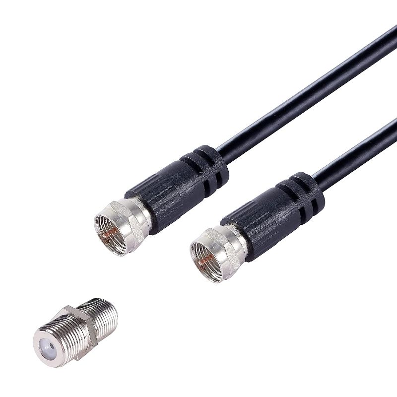 Photo 1 of SET OF 2 25 Feet Omera TV Antenna Coaxial Cable Extention with Coupler, 1-Pack 75 Ohm 3C-2V Coax A/V Extension 1 Nickel-Plated F-Type Male Connectors, for DVR Satellite, Modem etc BLACK
