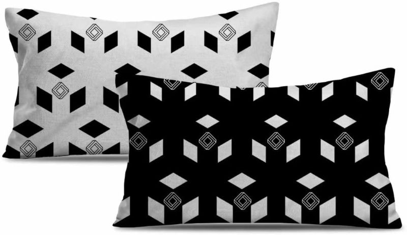 Photo 1 of 3 Sets of 2 Lumbar Pillow Covers Rhombus Pattern Pillow Covers Cushions Pillows for Couch 12x20 White
